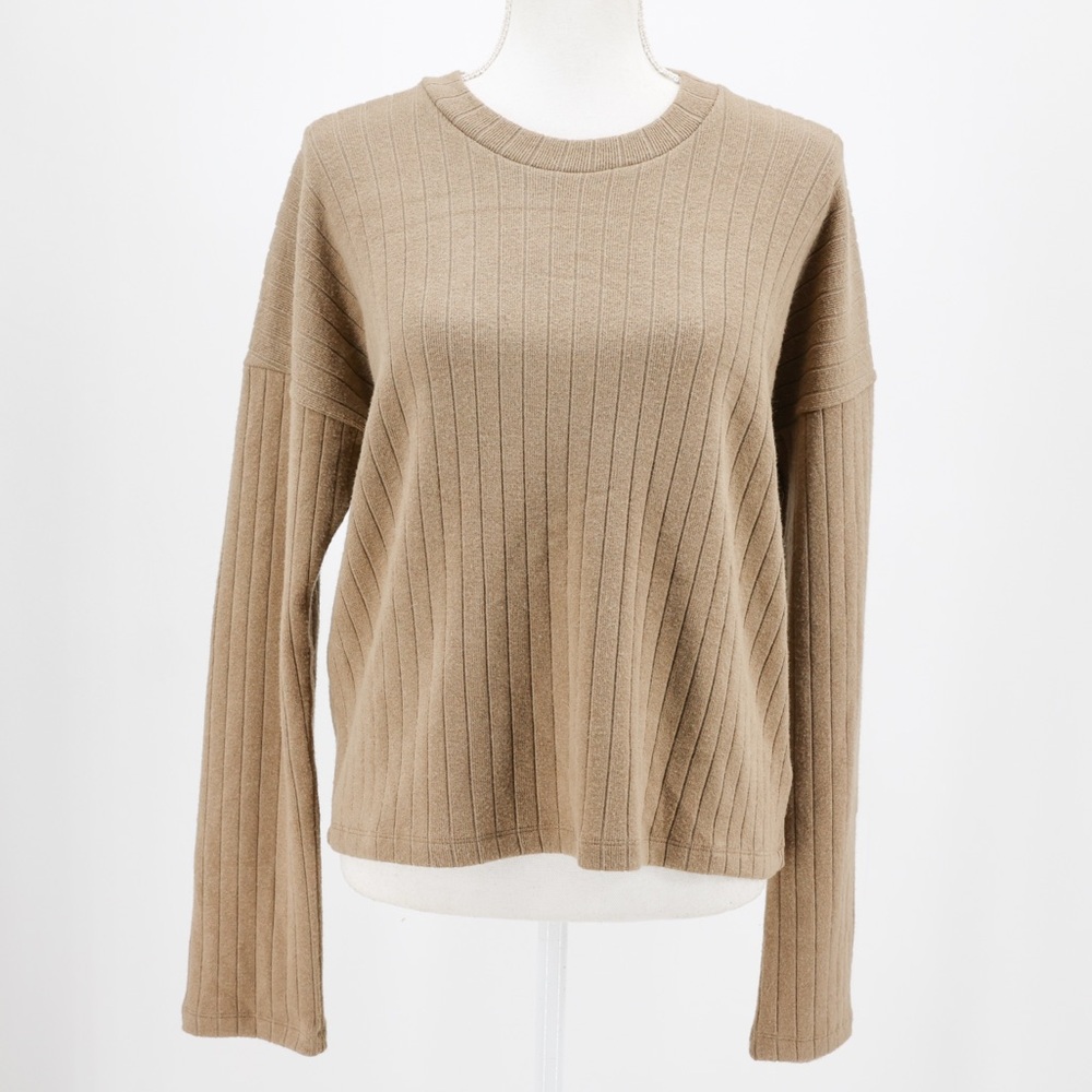 Splendid Wide Rib Crewneck Relaxed Loose Fit Boxy Sweater Minimalist Neutral XS‎